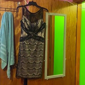 Black Lace Dress, Nude Underlay - Small
